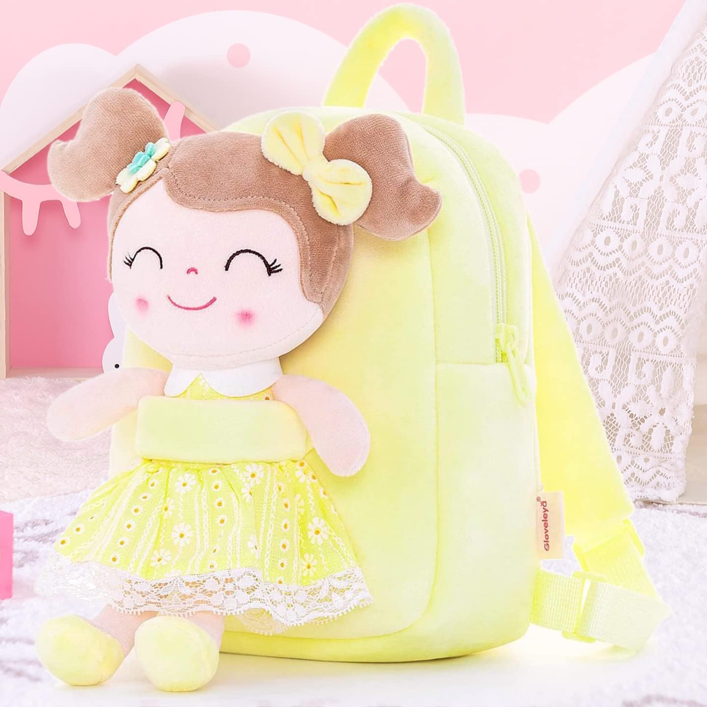 Gloveleya mochila amarilla con muñeca - Imagen 3